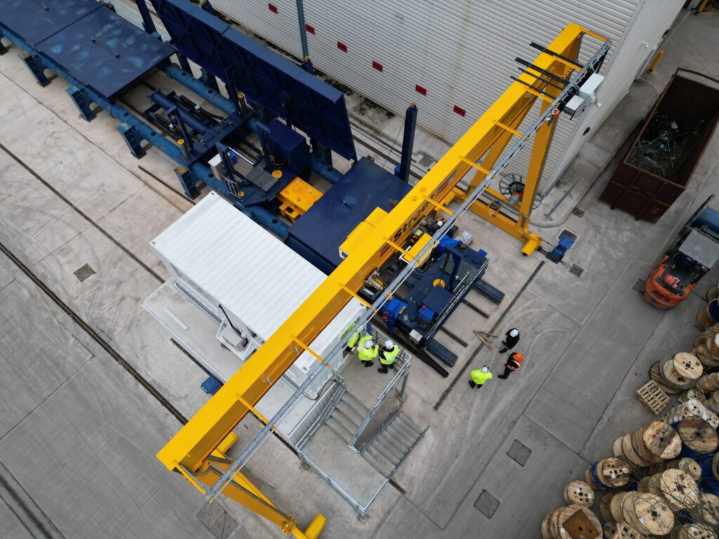Aerial view of the wire rope testing machine at Brunton Shaw